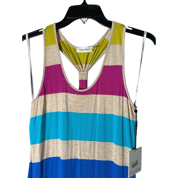 Calvin Klein Women's 8 Multicolor Scoop Neck Racerback Striped Maxi Dress‎ #Y6-1 - Picture 3 of 12